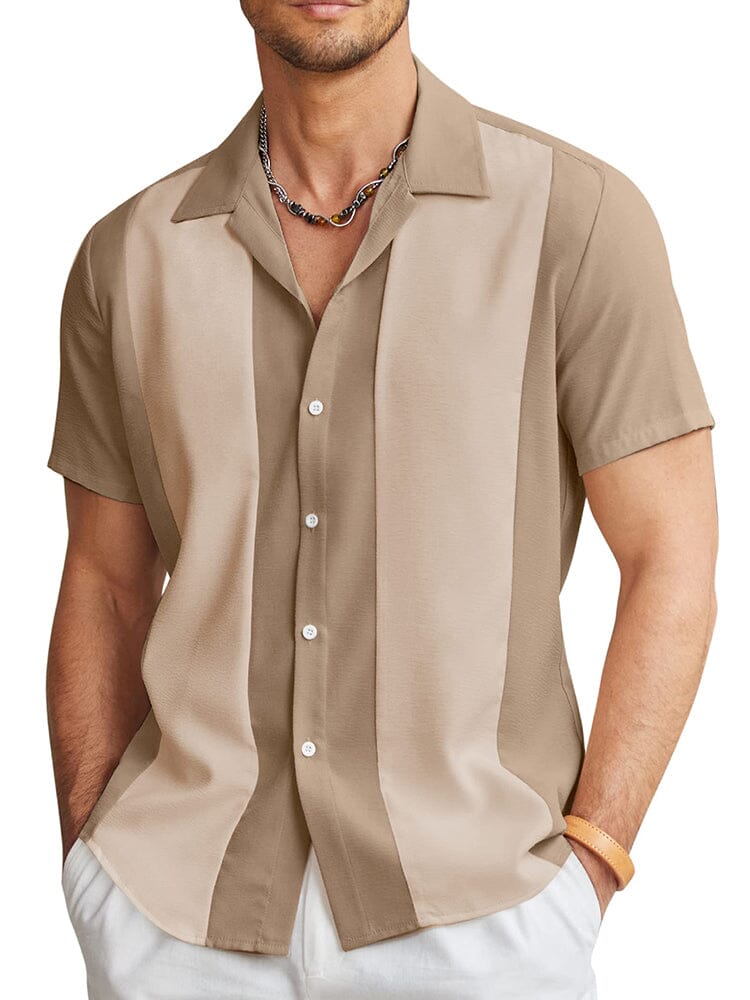 Casual Breathable Splicing Shirt (US Only) Shirts coofandy Khaki S 