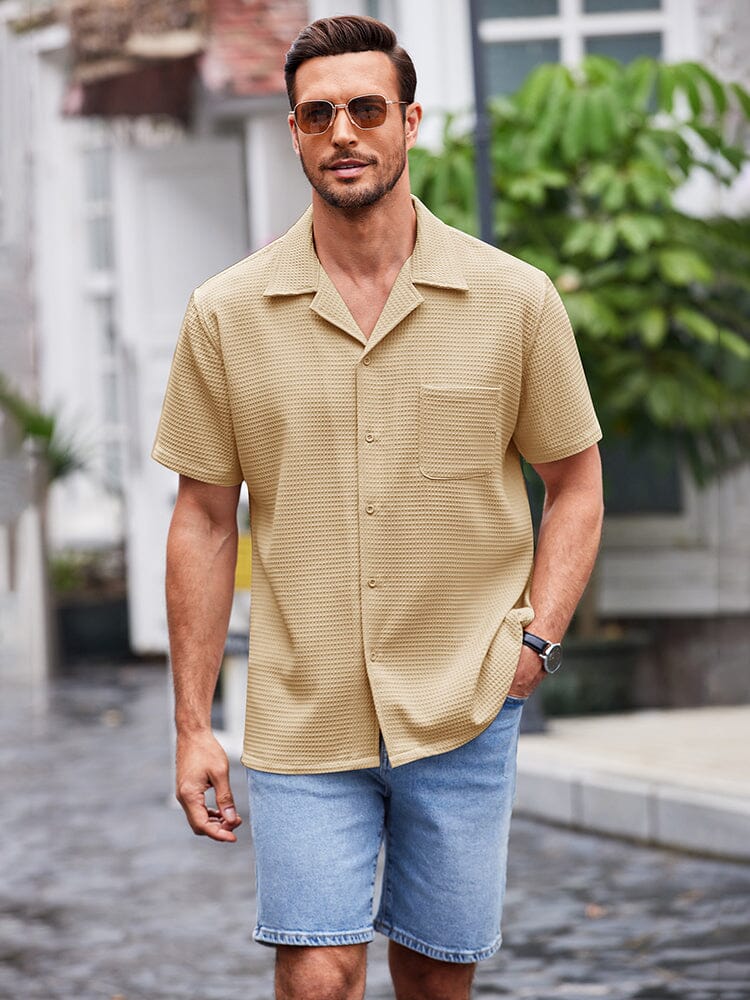 Waffle Loose Fit Short Sleeve Shirt (US Only) Shirts coofandystore Dark Khaki S 