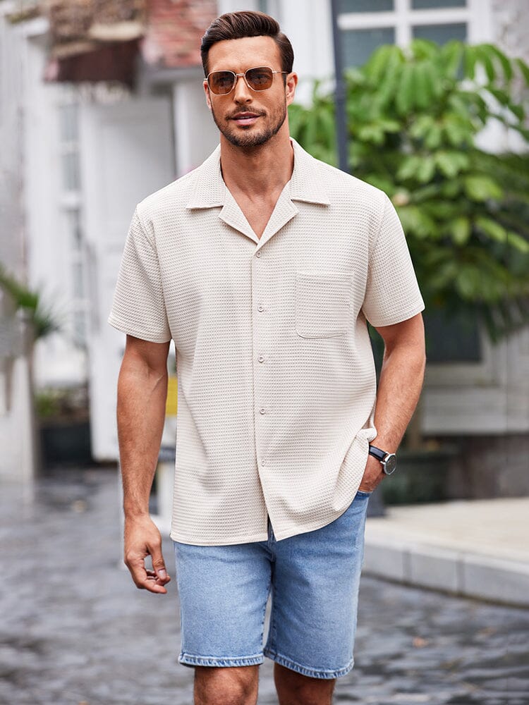 Waffle Loose Fit Short Sleeve Shirt (US Only) Shirts coofandystore Light Khaki S 