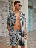 Hawaiian Splicing Beach Shirt Set (US Only) Beach Sets coofandy 
