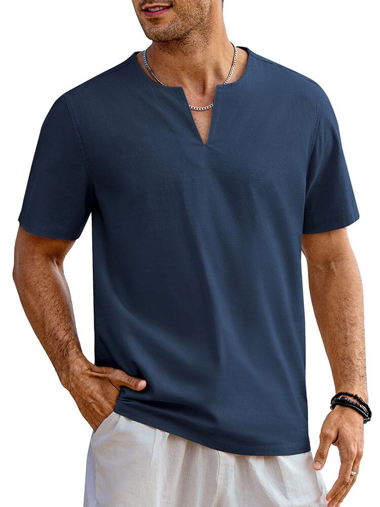 Casual Linen Style Henley Shirt (US Only) Shirts coofandy Navy Blue S 