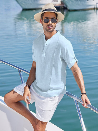 Soft Linen Blend Henley Shirt (US Only) Shirts coofandy 