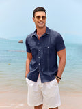 Casual Linen Cuban Shirts (US Only) Shirts coofandystore Navy Blue S 