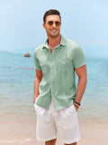 Casual Linen Cuban Shirts (US Only) Shirts coofandystore Light Green S 