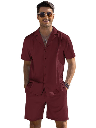 Casual Solid Beach Outfits Set (US Only) Sets coofandy Wine Red S 