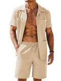 Casual Breathable Linen Shirt Sets (US Only) Sets coofandy Light Khaki S 