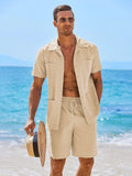 Casual Breathable Linen Shirt Sets (US Only) Sets coofandy 
