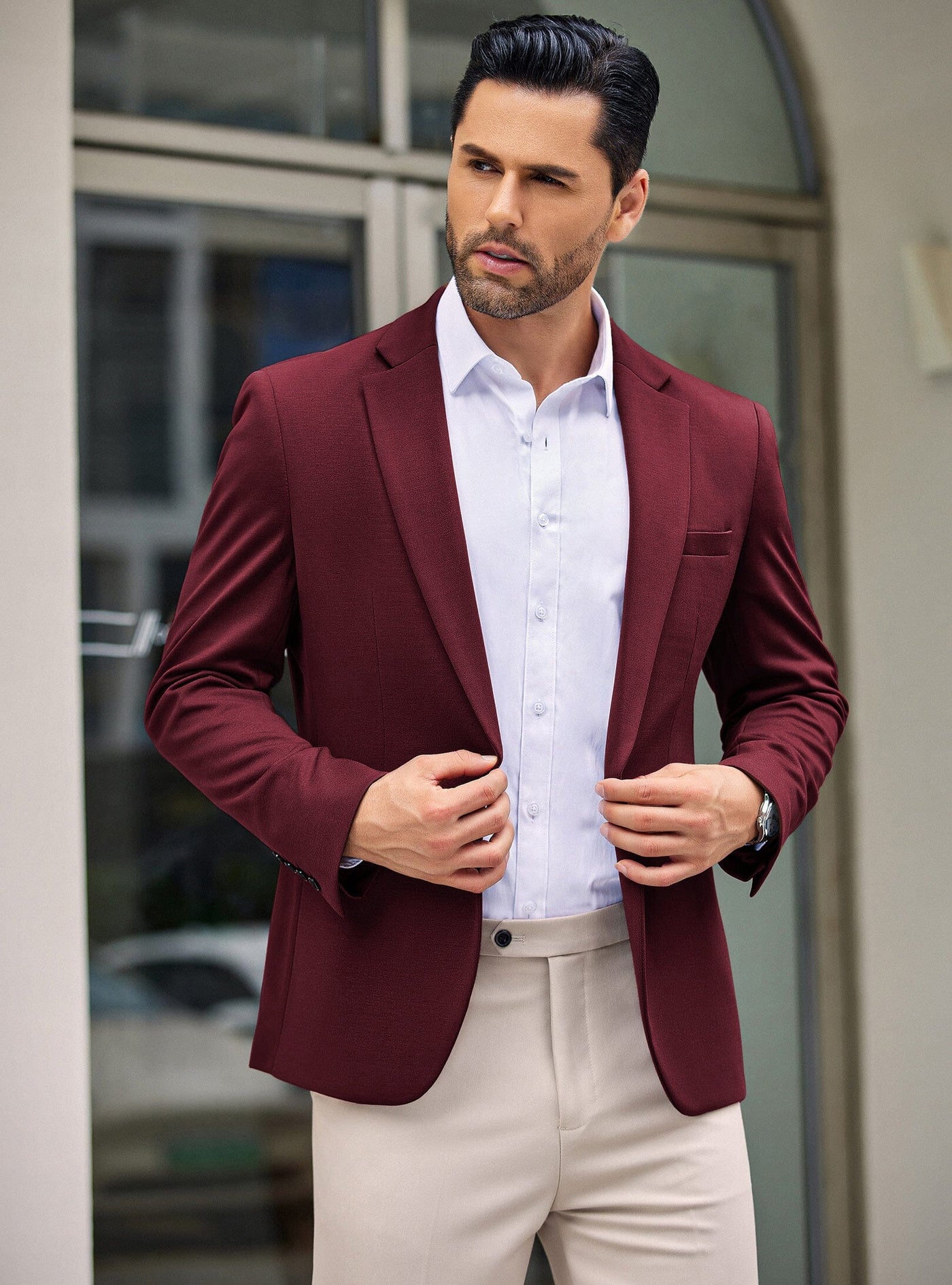 Simple One Button Blazer Jacket (US Only) Blazer coofandy Wine Red S 