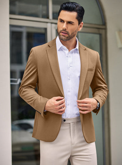 Simple One Button Blazer Jacket (US Only) Blazer coofandy Khaki S 