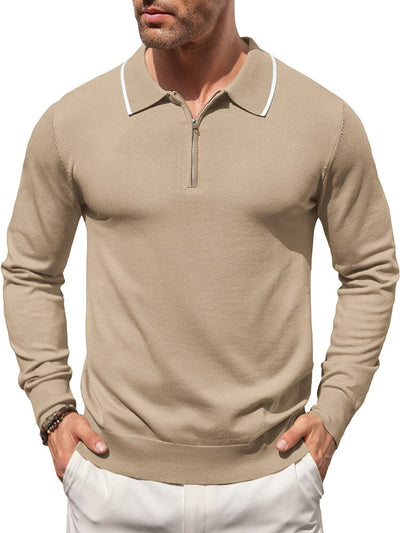 Classic Quarter Zip Polo Shirt (US Only) Polos coofandy Khaki S 