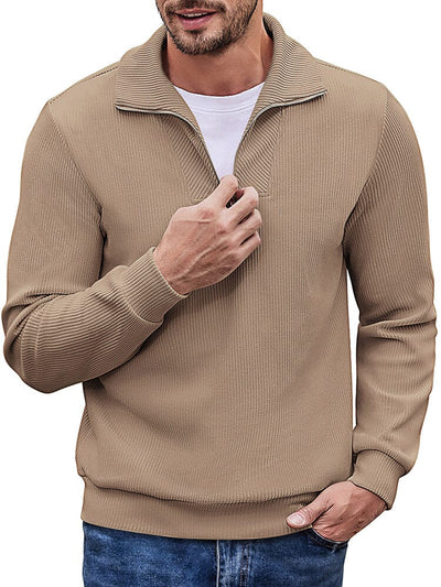 Casual Corduroy Polo Collar Pullover (US Local) Polos coofandy Khaki S 