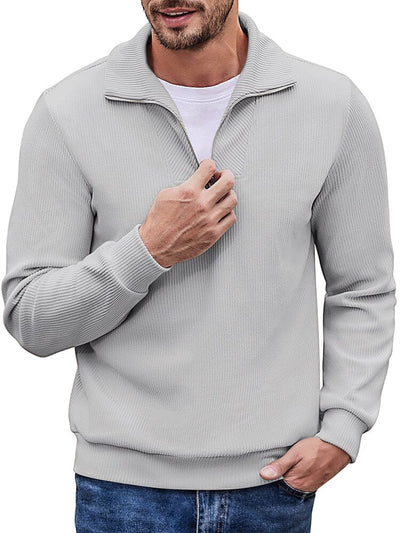 Casual Corduroy Polo Collar Pullover (US Local) Polos coofandy Light Grey S 