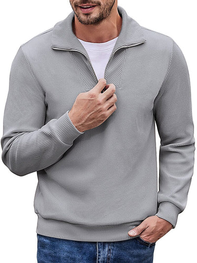 Casual Corduroy Polo Collar Pullover (US Local) Polos coofandy Grey S 