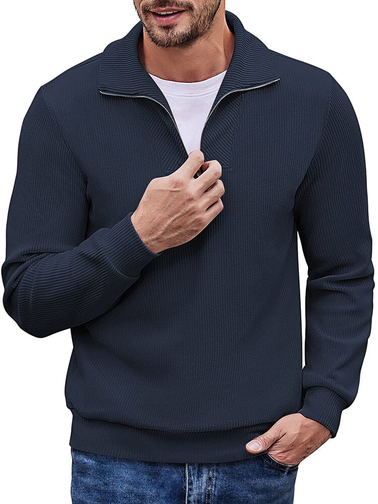 Casual Corduroy Polo Collar Pullover (US Local) Polos coofandy Navy Blue S 