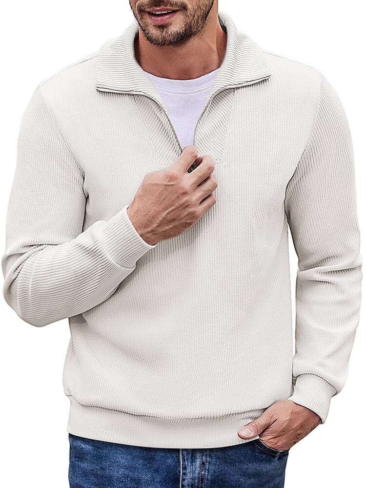 Casual Corduroy Polo Collar Pullover (US Local) Polos coofandy White S 