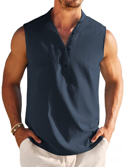 Casual Lightweight Henley Tank Top (US Only) Tank Tops coofandy Navy Blue S 