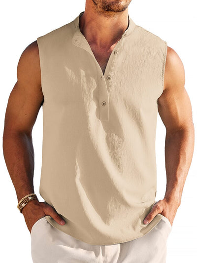 Casual Lightweight Henley Tank Top (US Only) Tank Tops coofandy Khaki S 