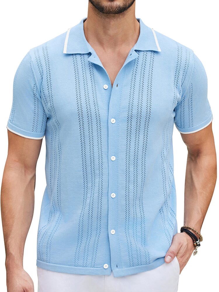 Casual Breathable Knit Shirt (US Only) Shirts coofandy Clear Blue S 