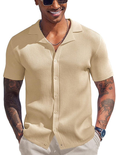 Summer Essential Button Down Knit Shirt (US Only) Shirts coofandy Beige S 