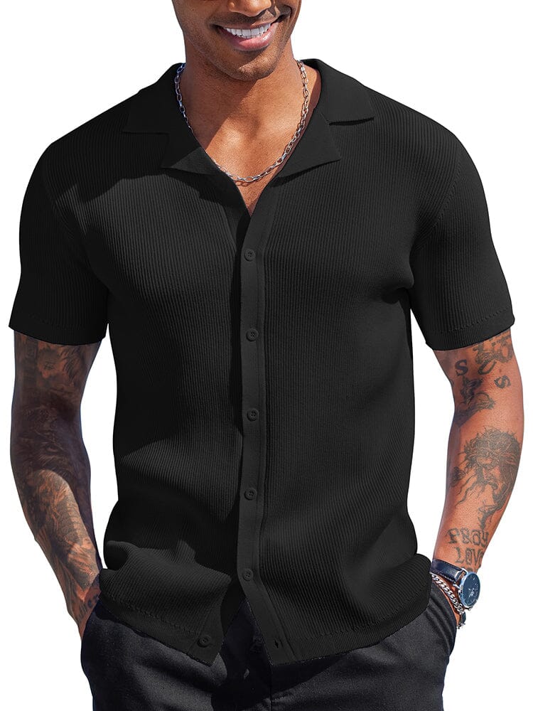 Summer Essential Button Down Knit Shirt (US Only) Shirts coofandy Black S 