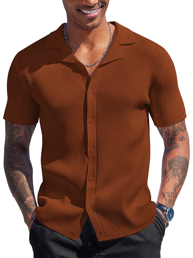 Summer Essential Button Down Knit Shirt (US Only) Shirts coofandy Brown S 