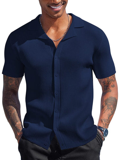 Summer Essential Button Down Knit Shirt (US Only) Shirts coofandy Navy Blue S 