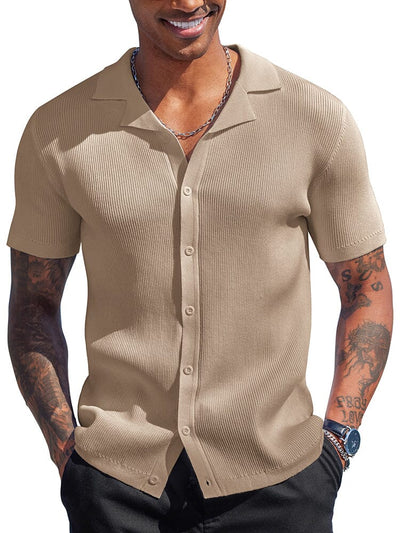 Summer Essential Button Down Knit Shirt (US Only) Shirts coofandy Khaki S 