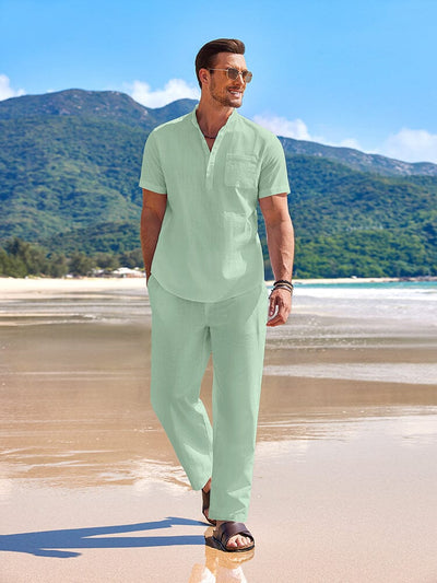 Casual Beach Cotton Linen Set (US Only) Beach Sets coofandy Light Green S 