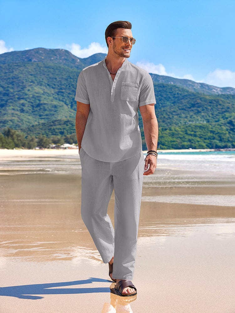 Casual Beach Cotton Linen Set (US Only) Beach Sets coofandy Grey S 