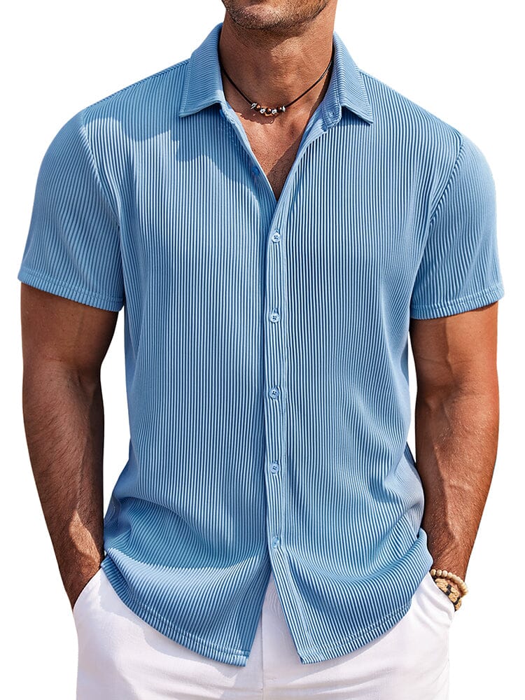 Casual Fashion Striped Textured Shirt (US Only) Shirts coofandy Clear Blue S 