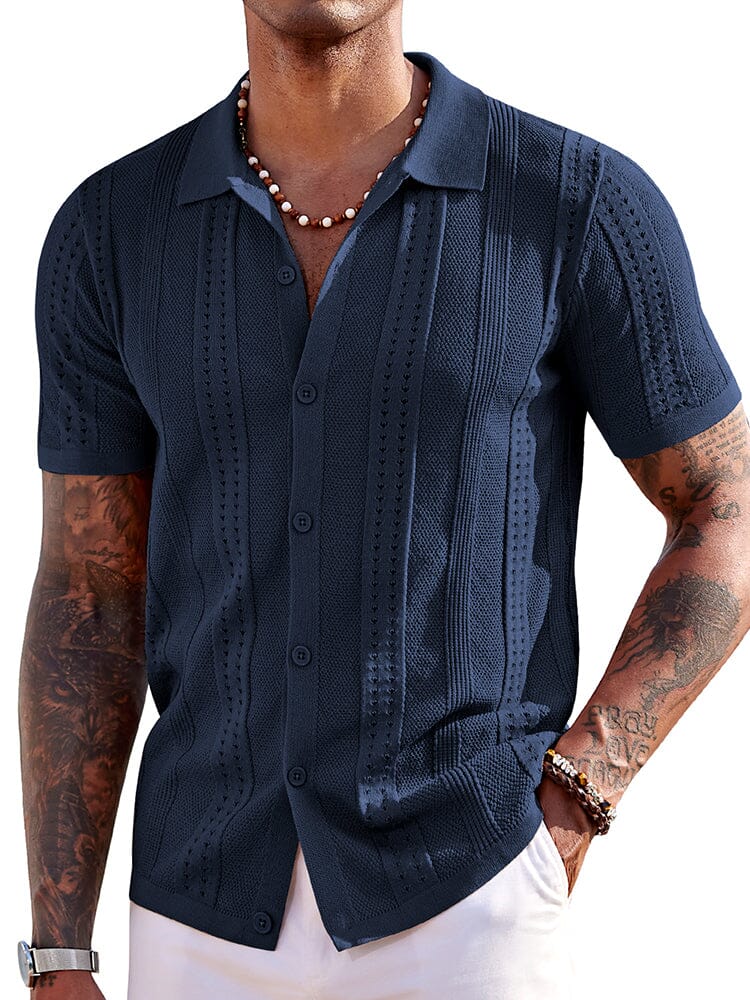 Casual Breathable Knit Beach Shirt Shirts coofandy Navy Blue S 