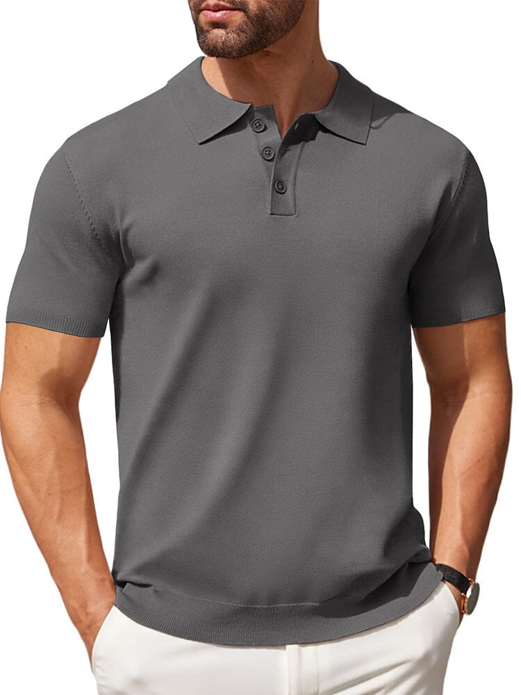 Classic Solid Color Knit Polo Shirt (US Only) Polos coofandy Dark Grey S 