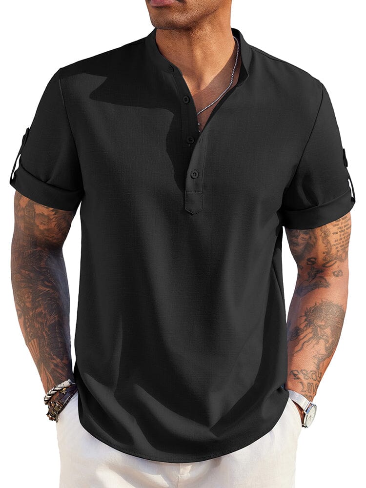 Summer Essential Linen Henley Shirt (US Only) Shirts coofandy Black S 