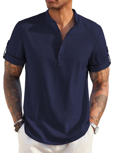 Summer Essential Linen Henley Shirt (US Only) Shirts coofandy Navy Blue S 