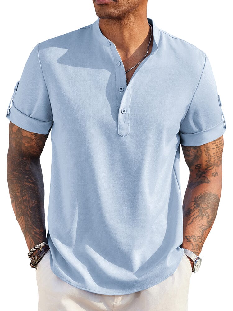 Summer Essential Linen Henley Shirt (US Only) Shirts coofandy Clear Blue S 