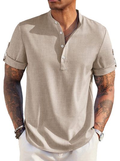 Summer Essential Linen Henley Shirt (US Only) Shirts coofandy Khaki S 