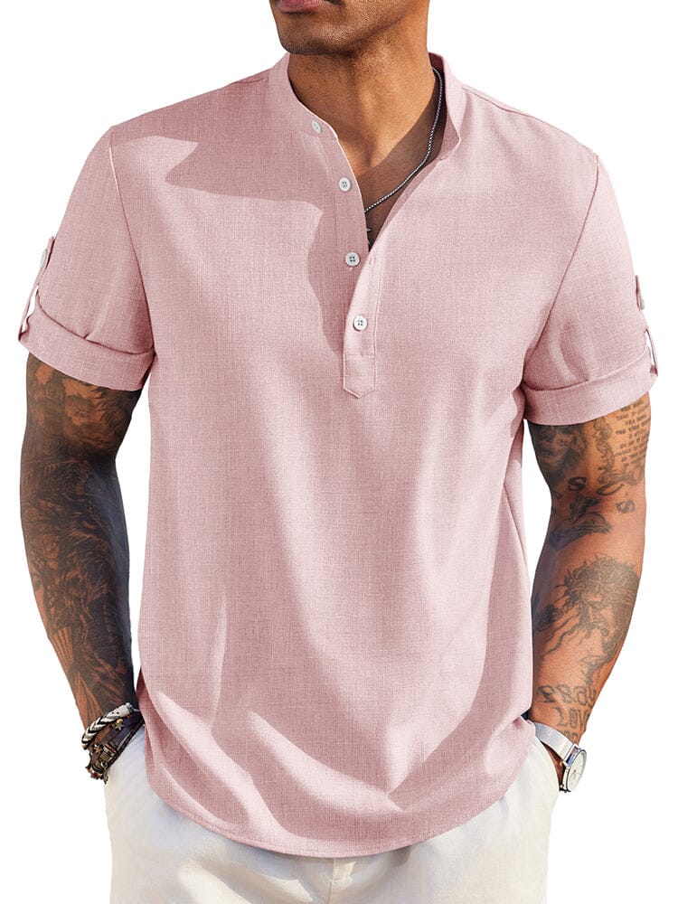 Summer Essential Linen Henley Shirt (US Only) Shirts coofandy Pink S 