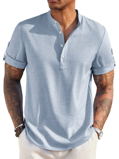 Summer Essential Linen Henley Shirt (US Only) Shirts coofandy Denim Blue S 