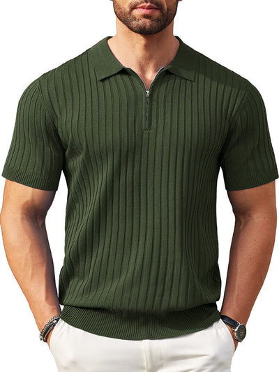 Casual Stretch Ribbed Knit Polo Shirt (US Only) Shirts coofandy Army Green S 