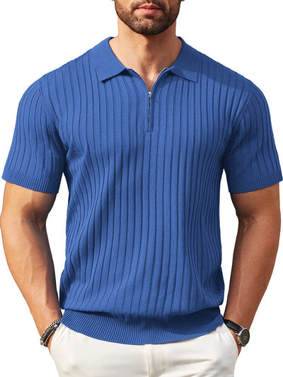 Casual Stretch Ribbed Knit Polo Shirt (US Only) Shirts coofandy Blue S 