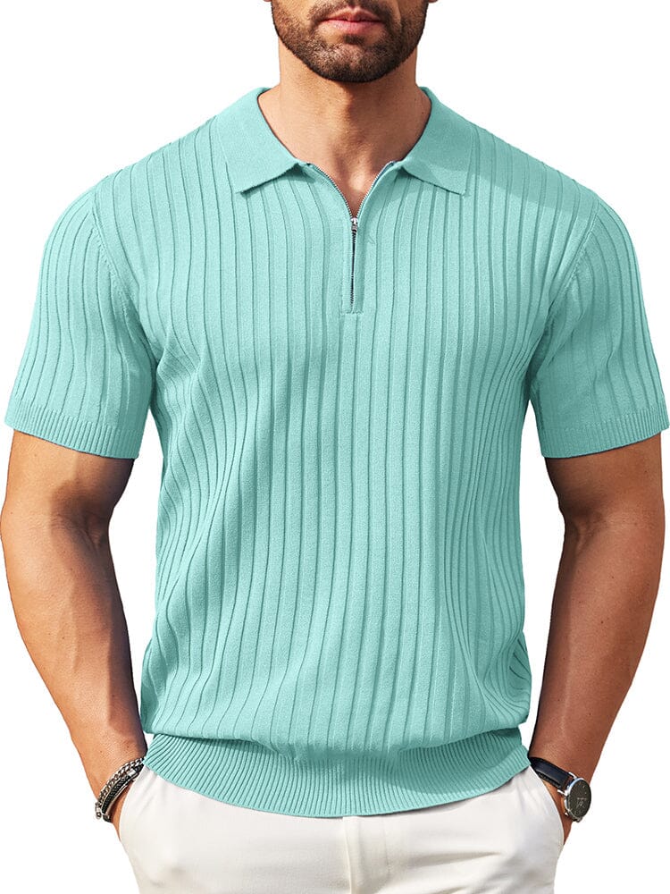 Casual Stretch Ribbed Knit Polo Shirt (US Only) Shirts coofandy Green S 