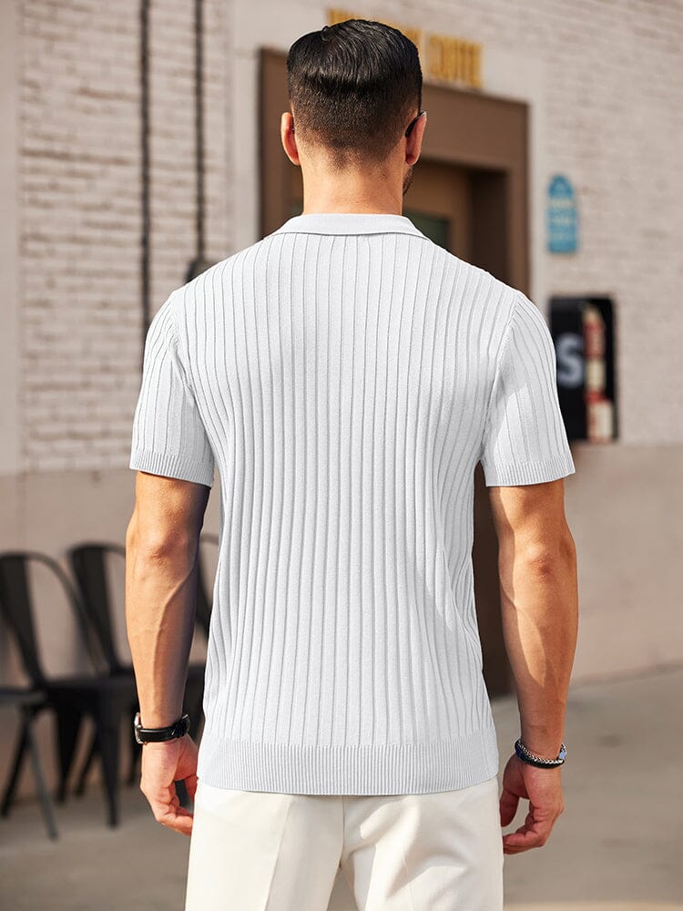 Casual Stretch Ribbed Knit Polo Shirt (US Only) Shirts coofandy 