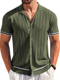 Casual Striped Button Down Knit Shirt (US Only) Shirts coofandy Army Green S 