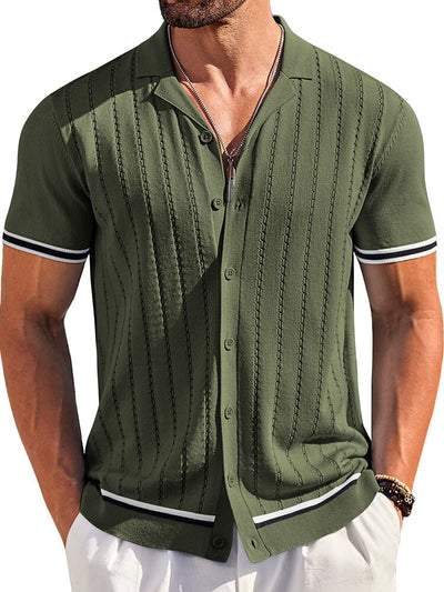 Casual Striped Button Down Knit Shirt (US Only) Shirts coofandy Army Green S 