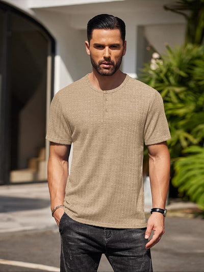 Casual Soft Ribbed T-shirt T-shirt coofandy Khaki S 