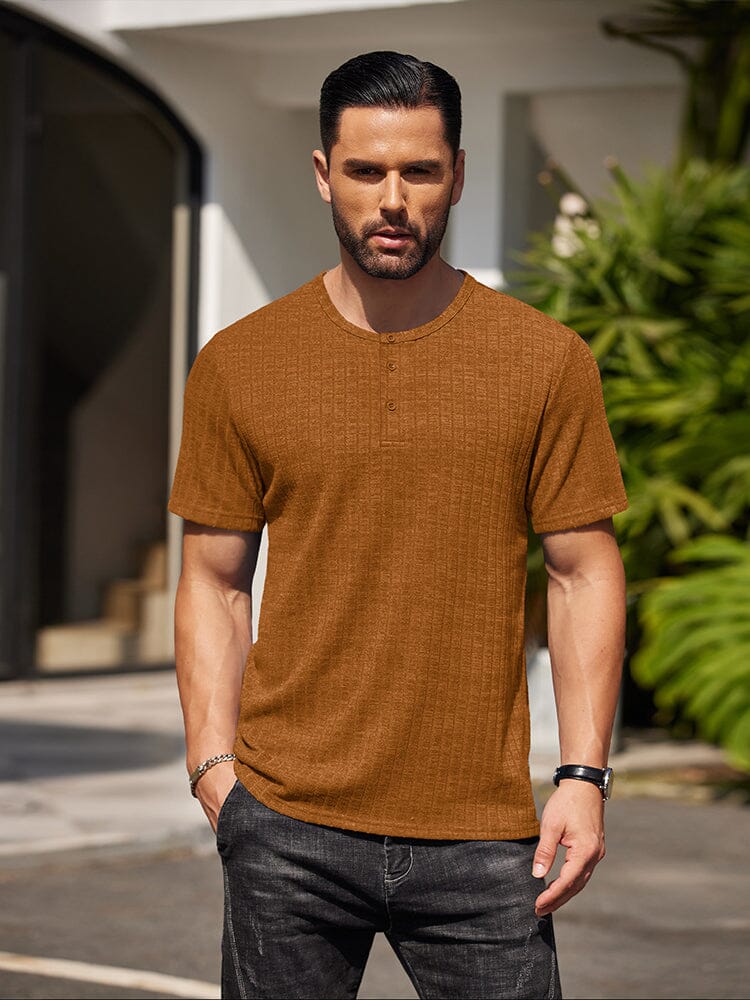 Casual Soft Ribbed T-shirt T-shirt coofandy Caramel S 