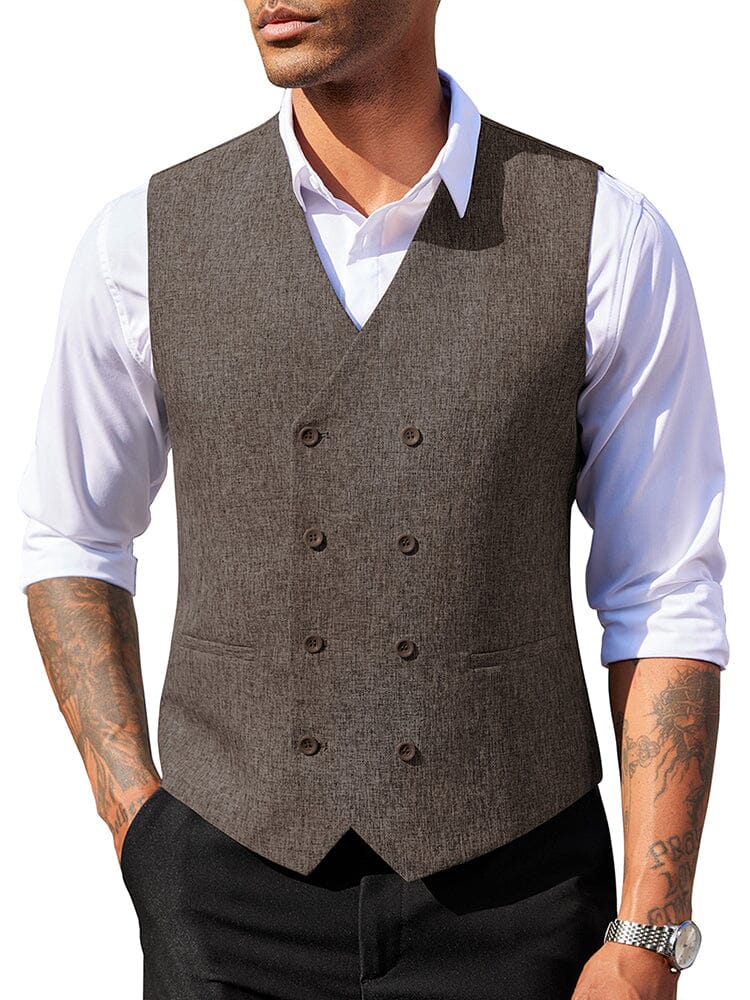 Lightweight Double Breasted Suit Vest (US Only) Vest coofandy Brown S 