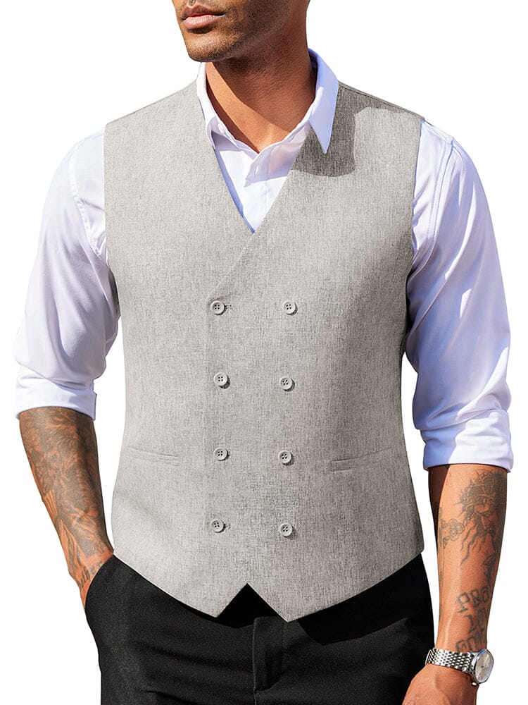 Lightweight Double Breasted Suit Vest (US Only) Vest coofandy Light Grey S 