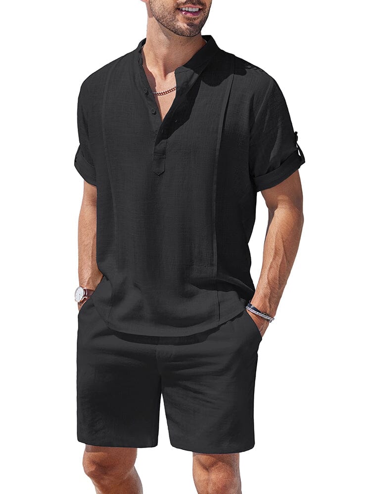 Cozy Lightweight Solid Shirt Sets (US Only) Beach Sets coofandy Black S 