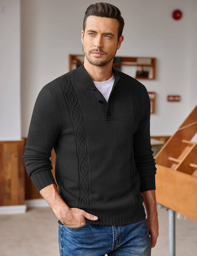 Twisted Stand Collar Knitted Pullover Sweater (US Only) Sweaters coofandy 